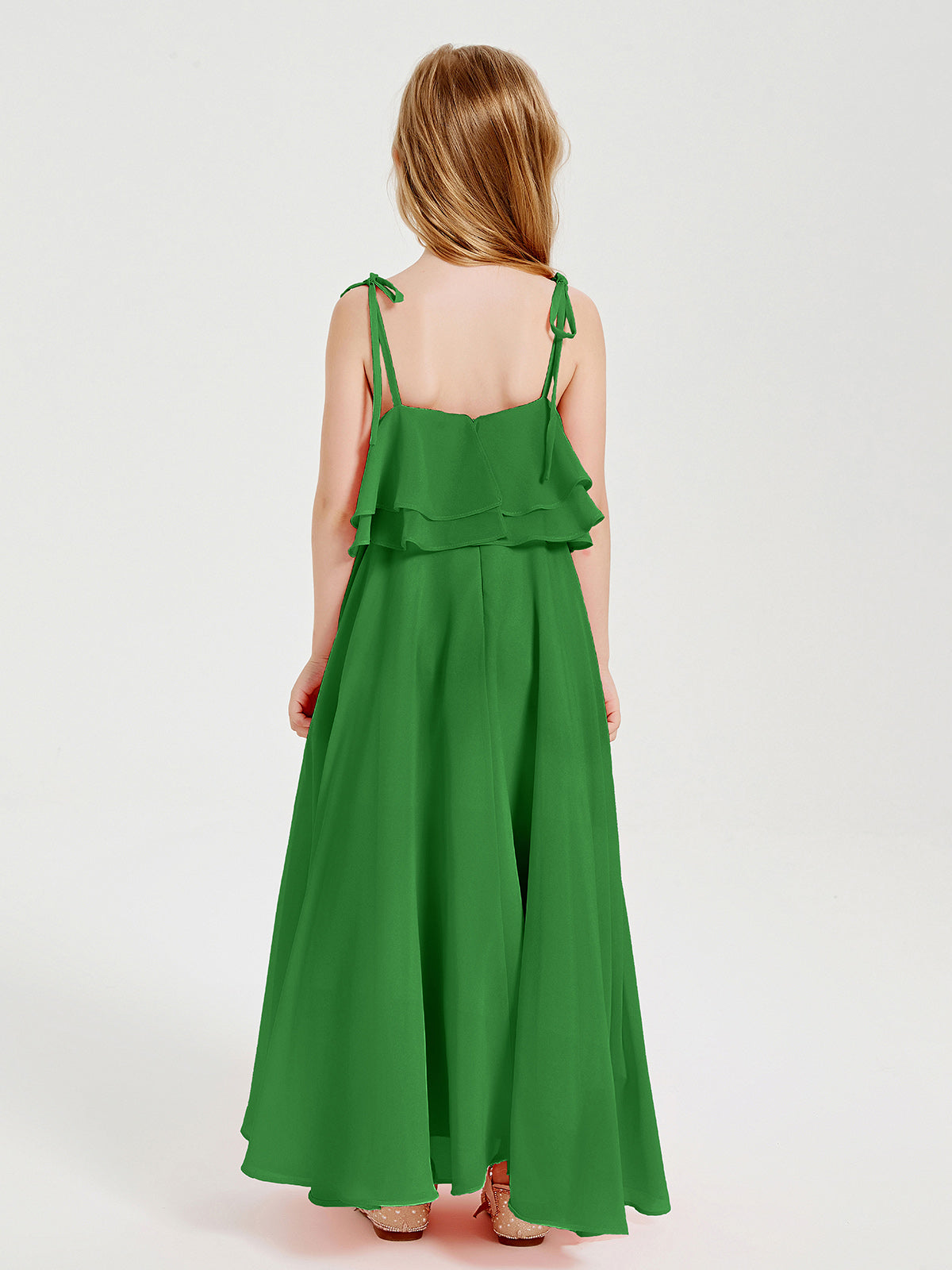Chiffon Junior Bridesmaid Dresses Long Cascading Skirt Green